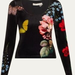 Alice + Olivia Black Multicolor Floral Long Sleeve Top